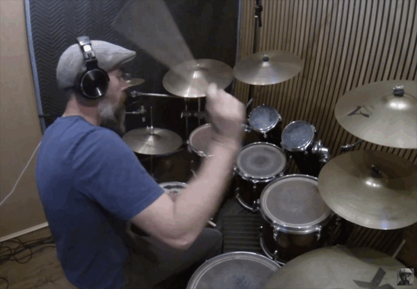 Recording drums - side view of the studio setup